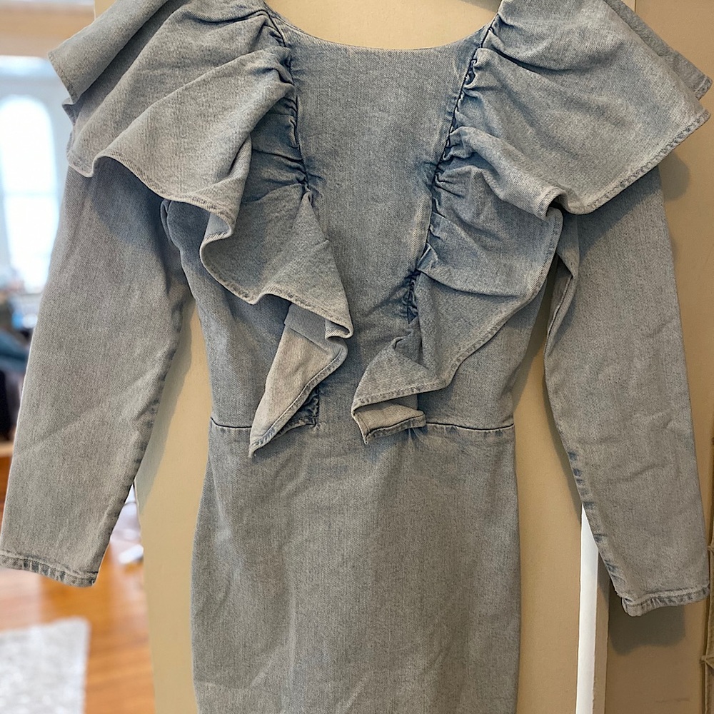 Zara Denim Ruffle Dress XS